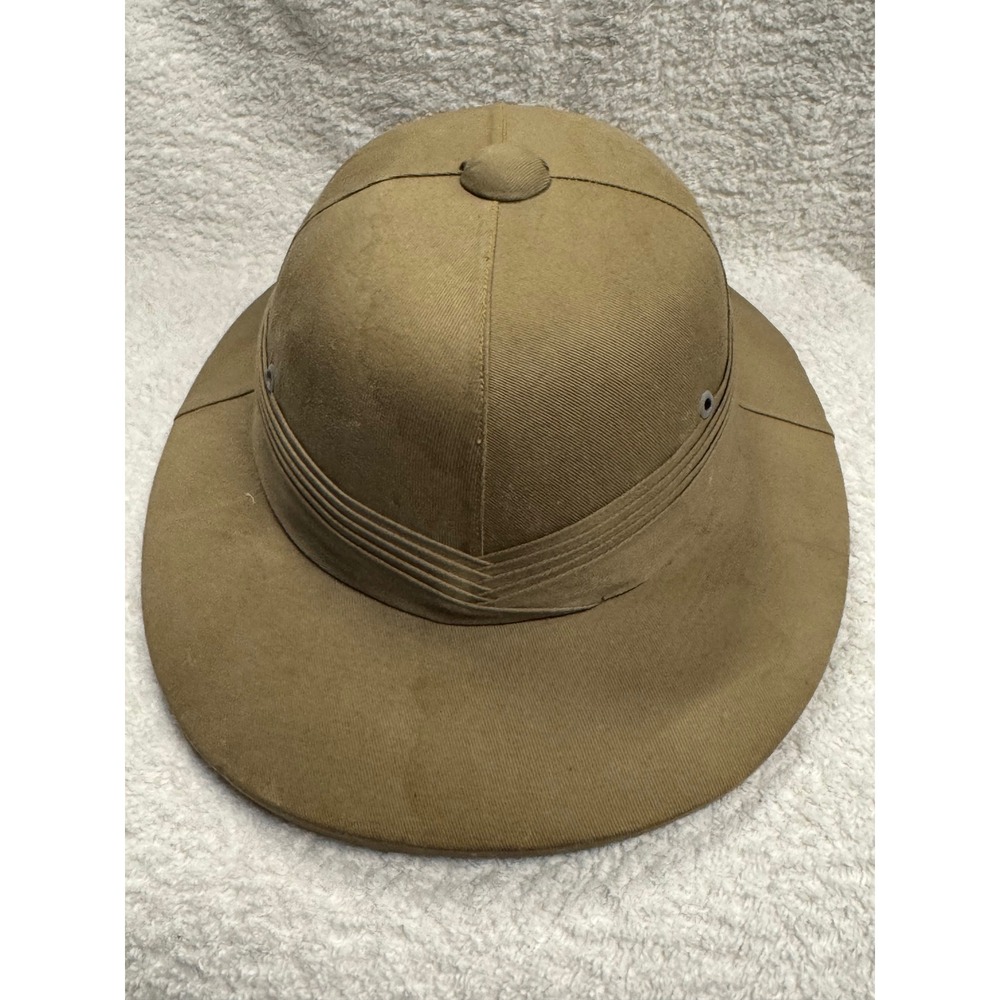 Vintage Khaki Cotton Pith Helmet Safari Explorer Sun Hat Size 7 Tan - Picture 4 of 8